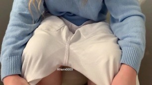 Desperate Girl Leaks into White Jeans at Interview