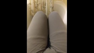 Tgirl Pees her Brand new Leggings in the Bathtub