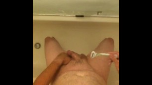 Fag Boi Shaves in Shower then Cums in Hand and Eats it