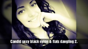 Candid Sexy Black Nylon & Flats Dangling 2.