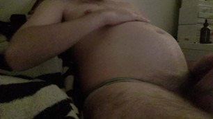 Gainer Plays with Growing Belly and Shoots his Load!