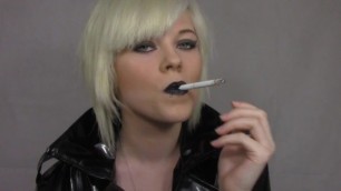 Blonde with Black Lips Smoking