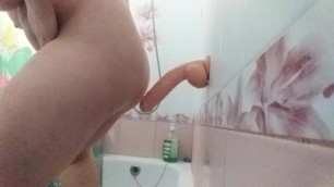 Lustful Bitch Takes a Shower with a Dildo