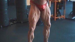 Pale Veiny Muscle Bodybuilder Flexing in Tight Trunks