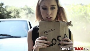 Teen hitchhiker fucked in trio spit roast