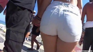Candid - Plump Teen Booty in White Jeans Shorts