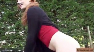 Redhead teen Ella Hughes hitchhikes and banged in public